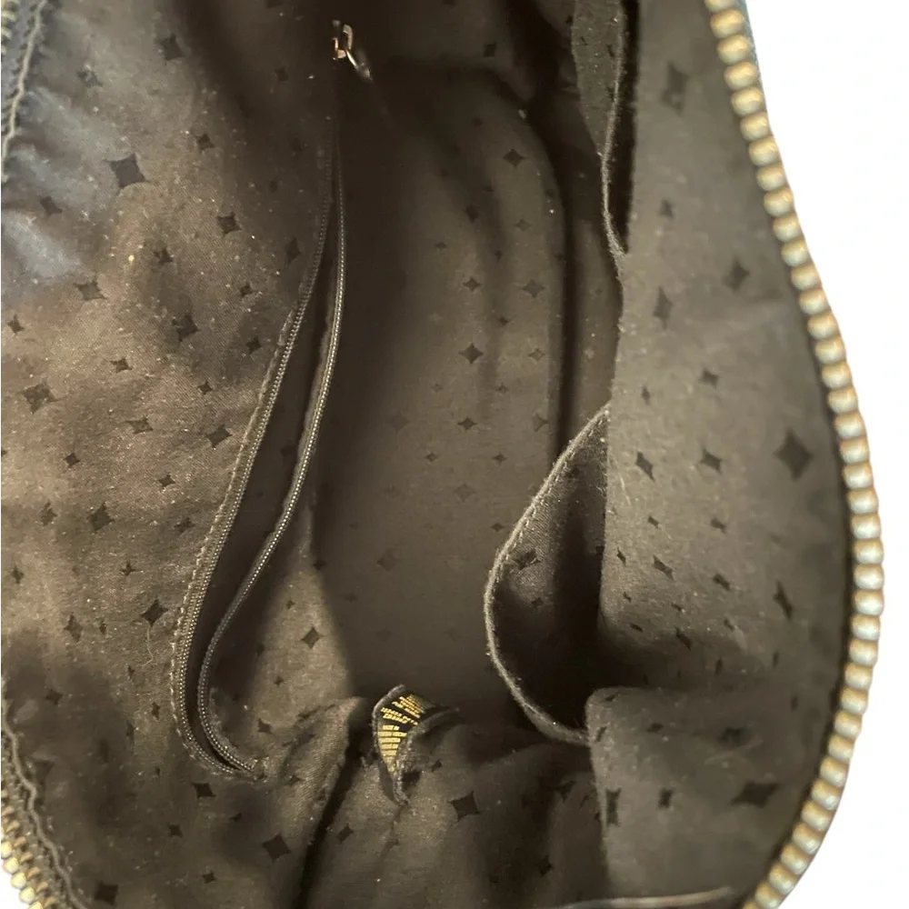 FOSSIL Black Leather Pebbled Satchel‎ Shoulder Handbag Zip Boho Hippie Western